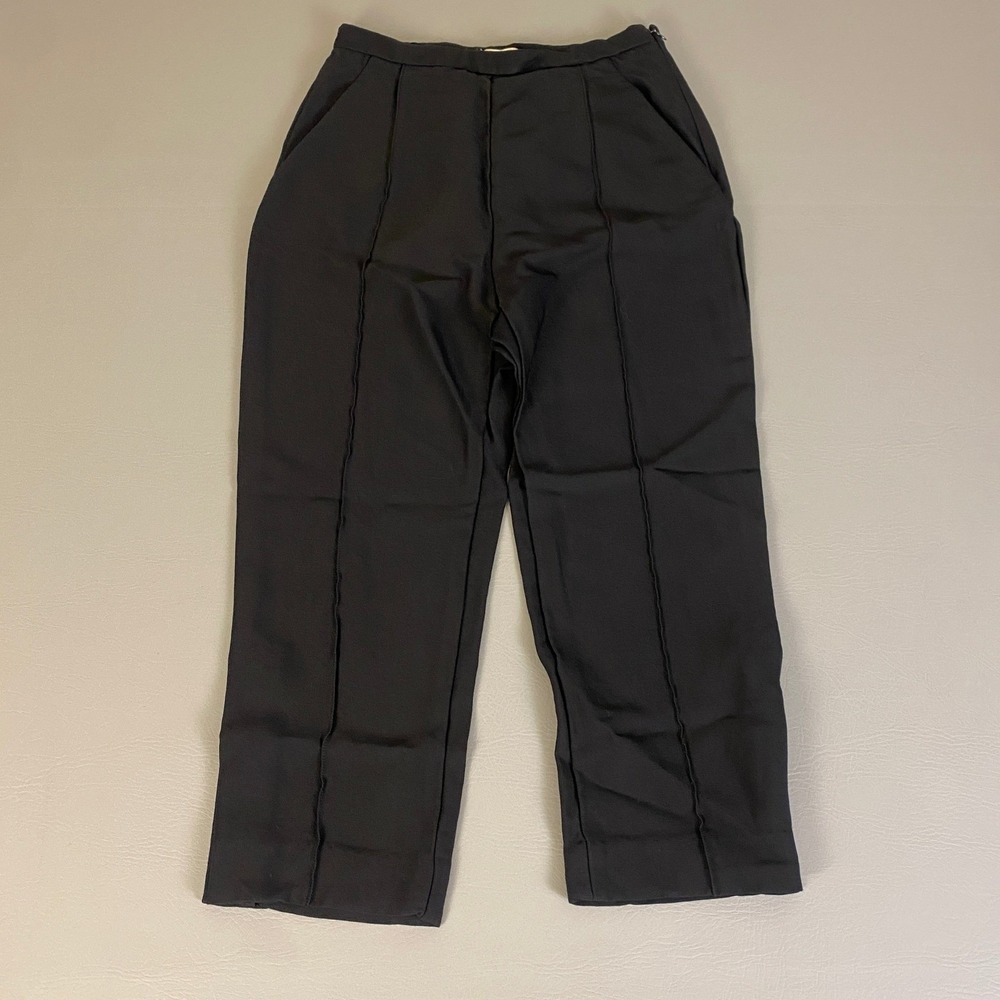 KHAITE Cropped Pants Size‎ 8 Black High Waist Straight Leg Viscose Blend